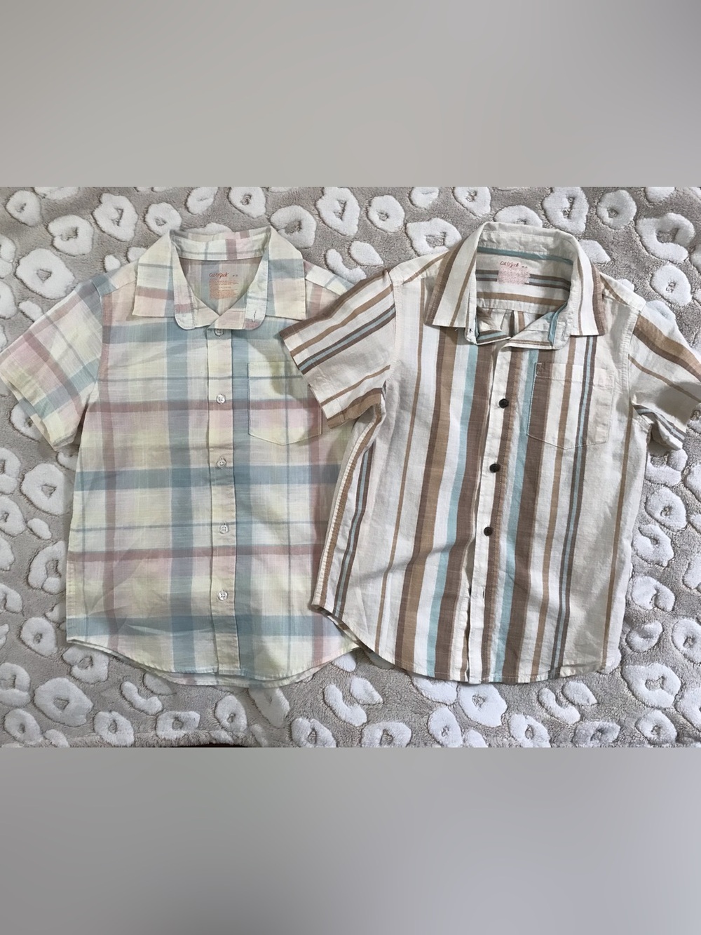 Cat & Jack Striped Short-Sleeve Button-Down Shirt - Beige, Brown & Light Blue